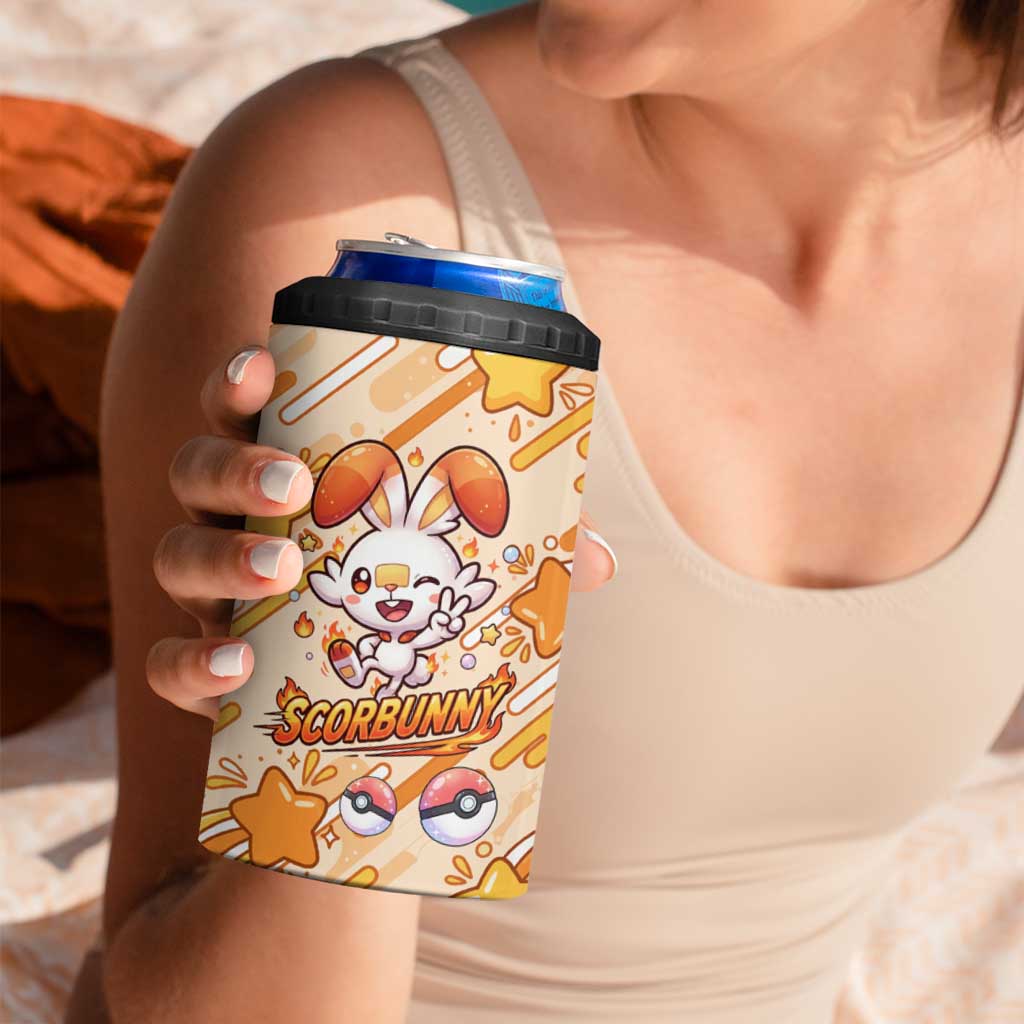 Scorbunny 4 in 1 Can Cooler Tumbler Energetic Fire Starburst Art