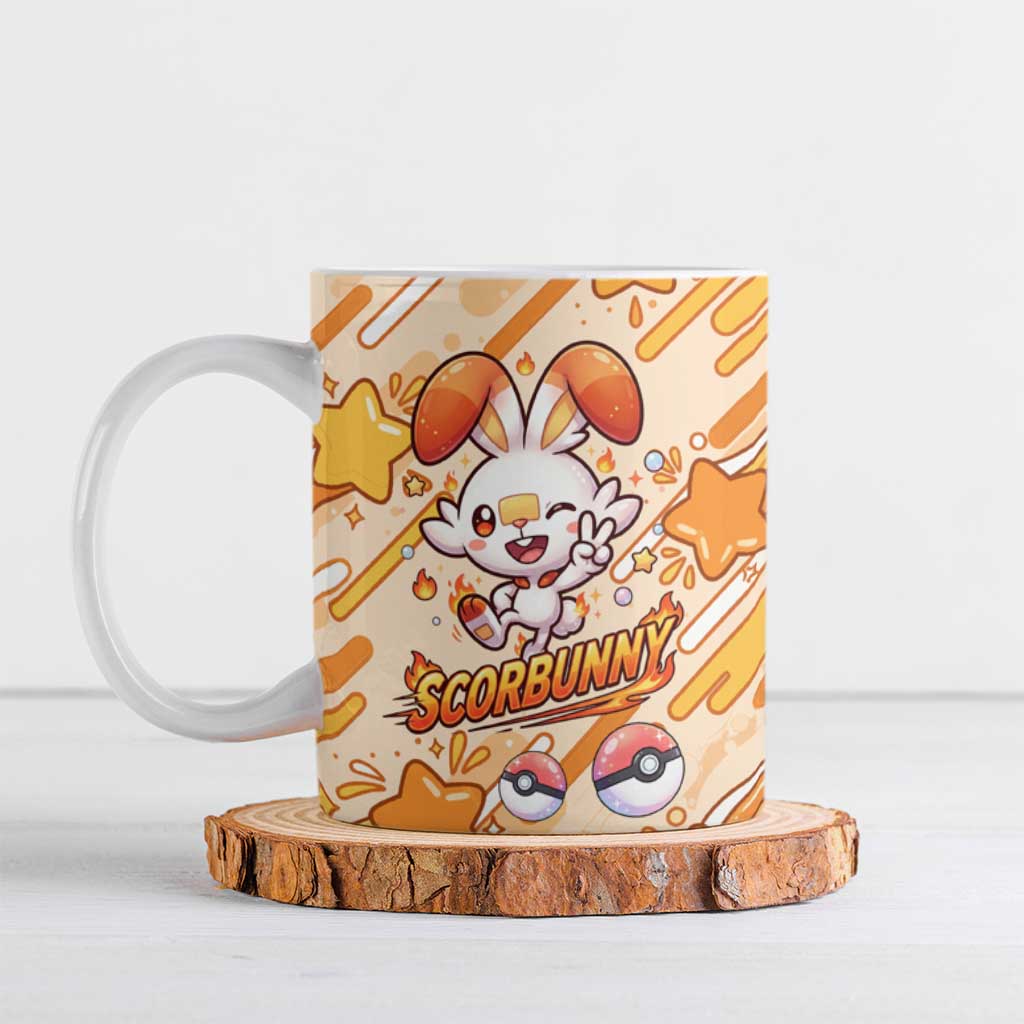 Scorbunny Ceramic Mug Energetic Fire Starburst Art