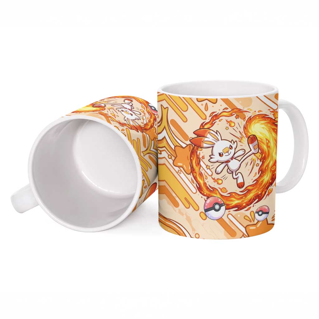 Scorbunny Ceramic Mug Energetic Fire Starburst Art
