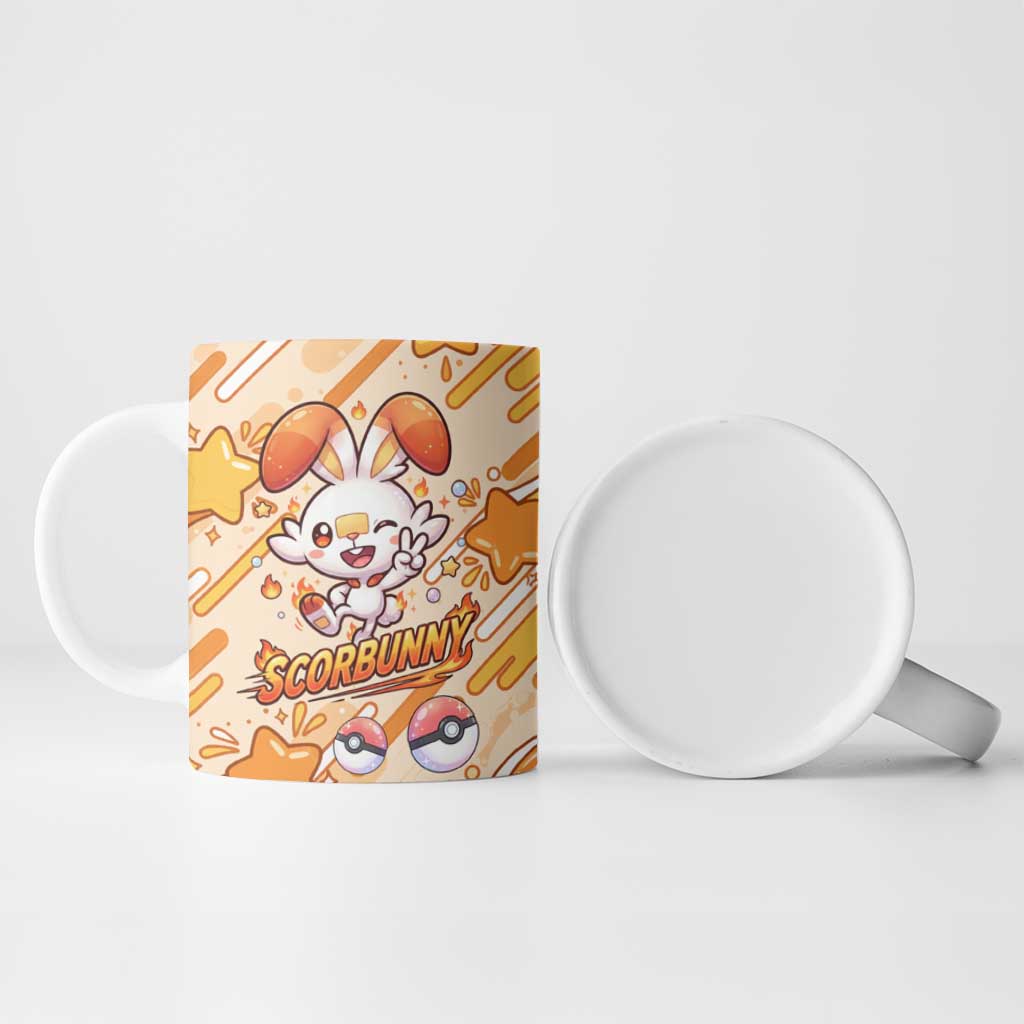 Scorbunny Ceramic Mug Energetic Fire Starburst Art