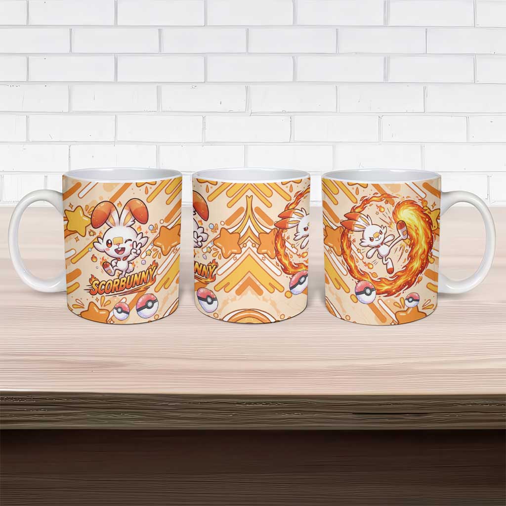 Scorbunny Ceramic Mug Energetic Fire Starburst Art