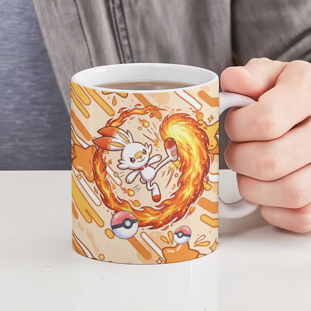 Scorbunny Ceramic Mug Energetic Fire Starburst Art