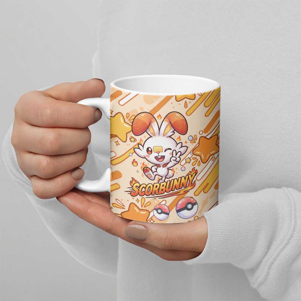 Scorbunny Ceramic Mug Energetic Fire Starburst Art