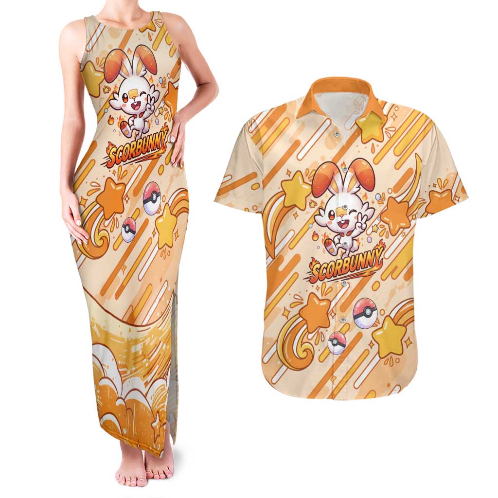 Scorbunny Couples Matching Tank Maxi Dress and Hawaiian Shirt Energetic Fire Starburst Art