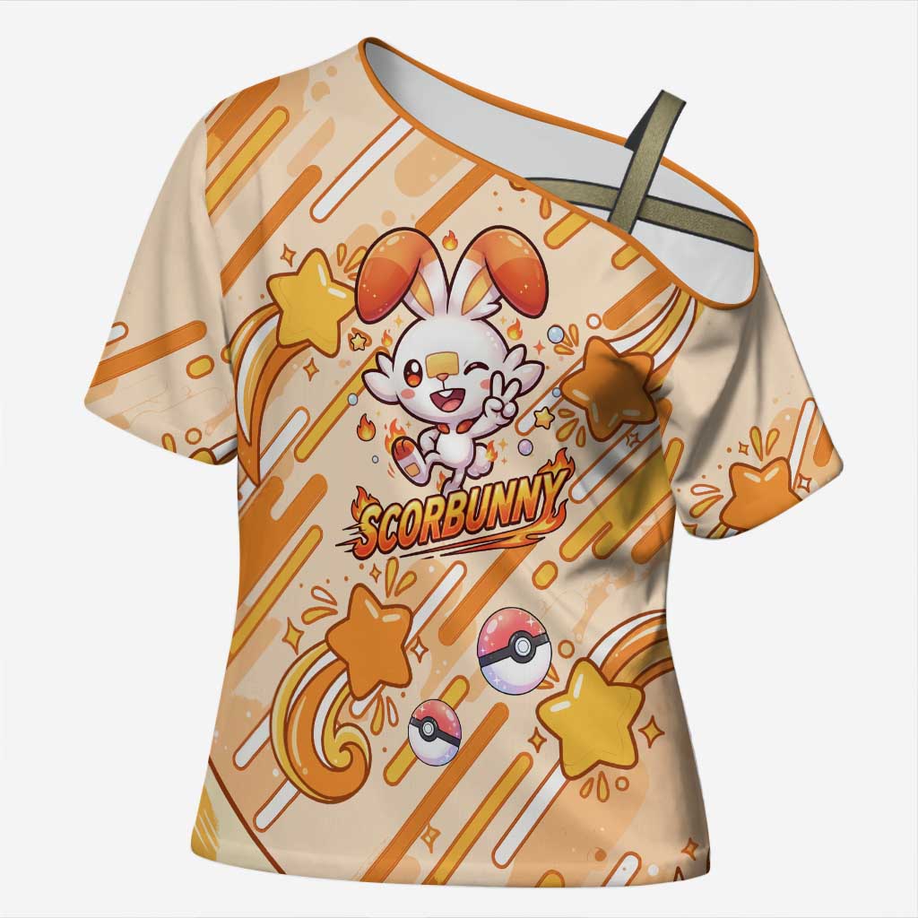 Scorbunny Cross Shoulder Shirt Energetic Fire Starburst Art