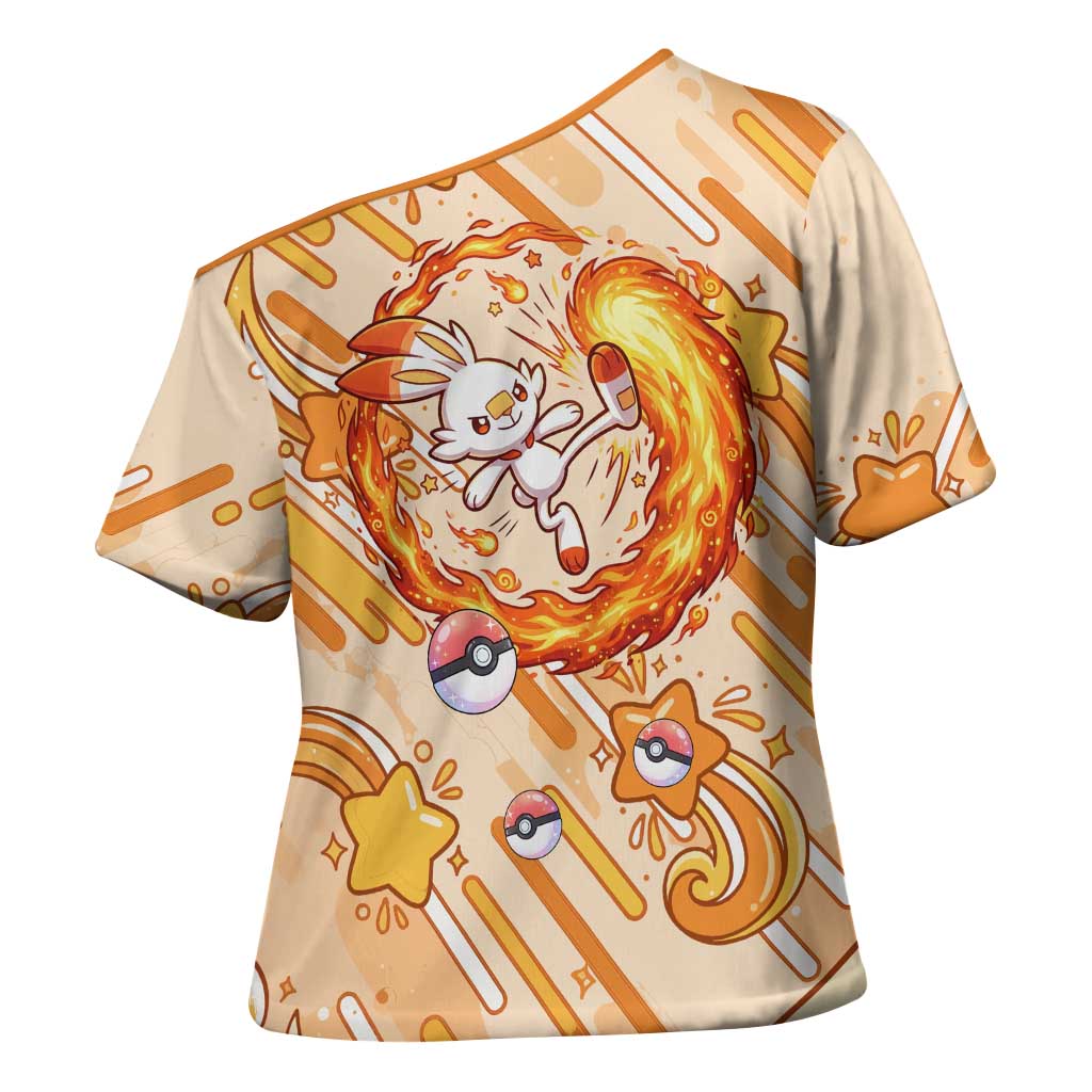 Scorbunny Cross Shoulder Shirt Energetic Fire Starburst Art