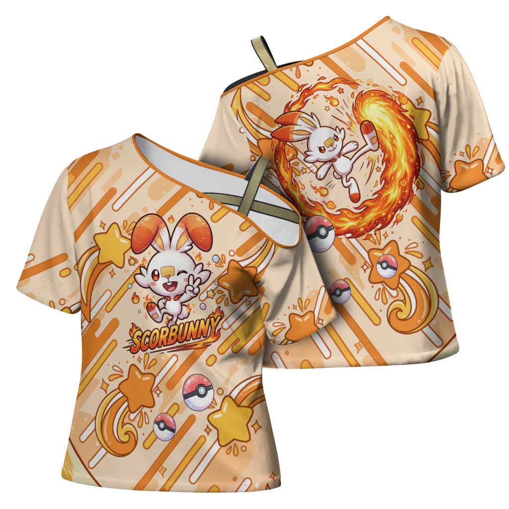 Scorbunny Cross Shoulder Shirt Energetic Fire Starburst Art