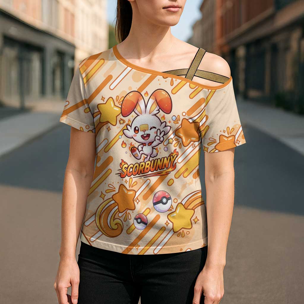 Scorbunny Cross Shoulder Shirt Energetic Fire Starburst Art