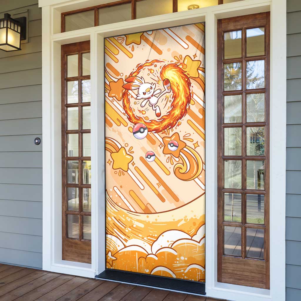 Scorbunny Door Cover Energetic Fire Starburst Art