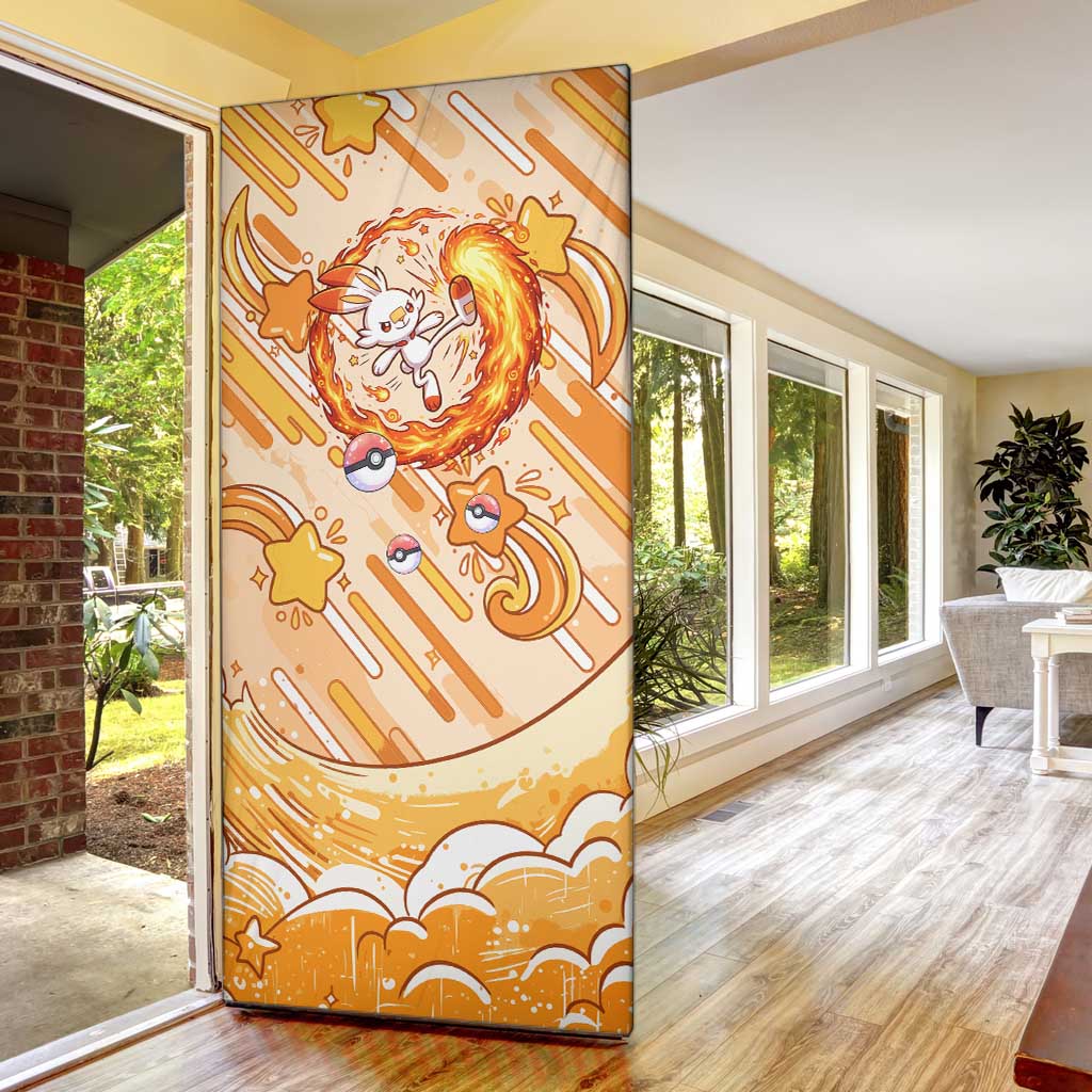 Scorbunny Door Cover Energetic Fire Starburst Art