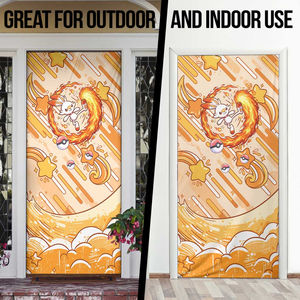 Scorbunny Door Cover Energetic Fire Starburst Art