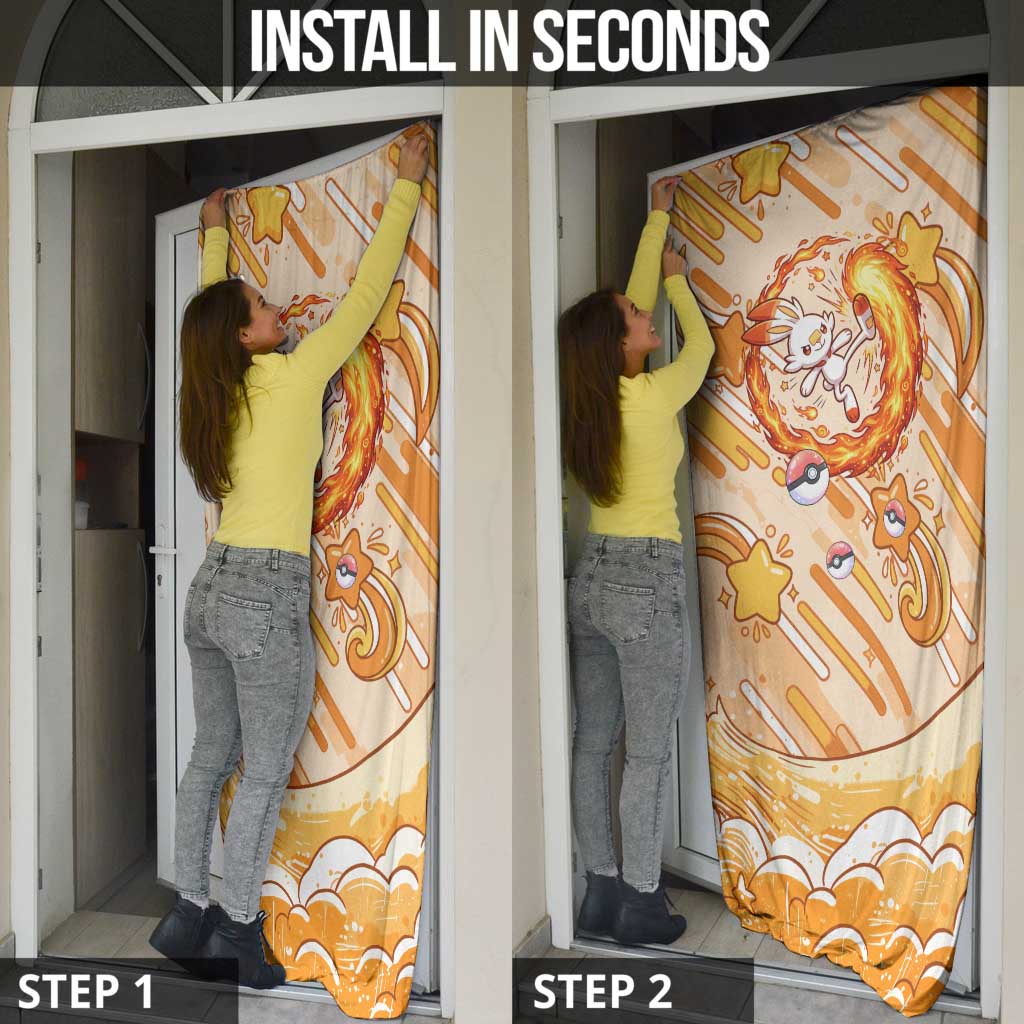 Scorbunny Door Cover Energetic Fire Starburst Art