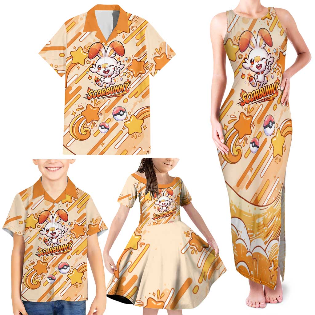 Scorbunny Family Matching Tank Maxi Dress and Hawaiian Shirt Energetic Fire Starburst Art