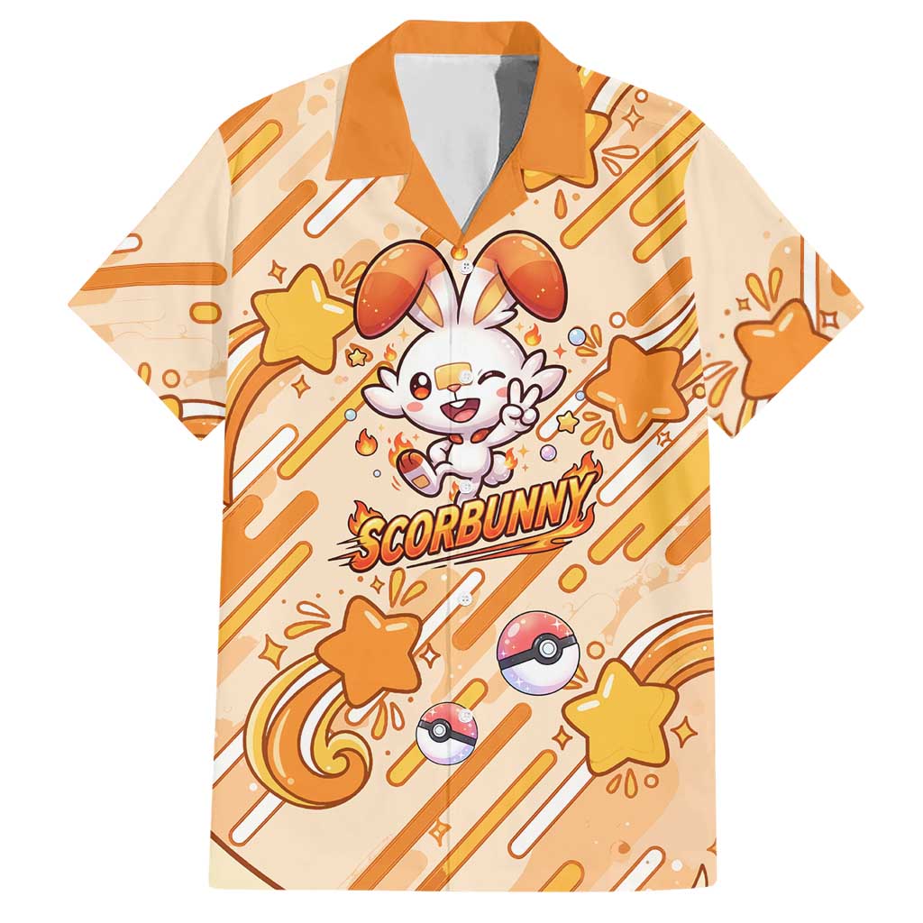 Scorbunny Hawaiian Shirt Energetic Fire Starburst Art