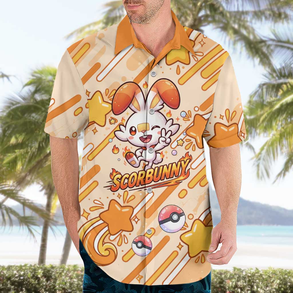 Scorbunny Hawaiian Shirt Energetic Fire Starburst Art