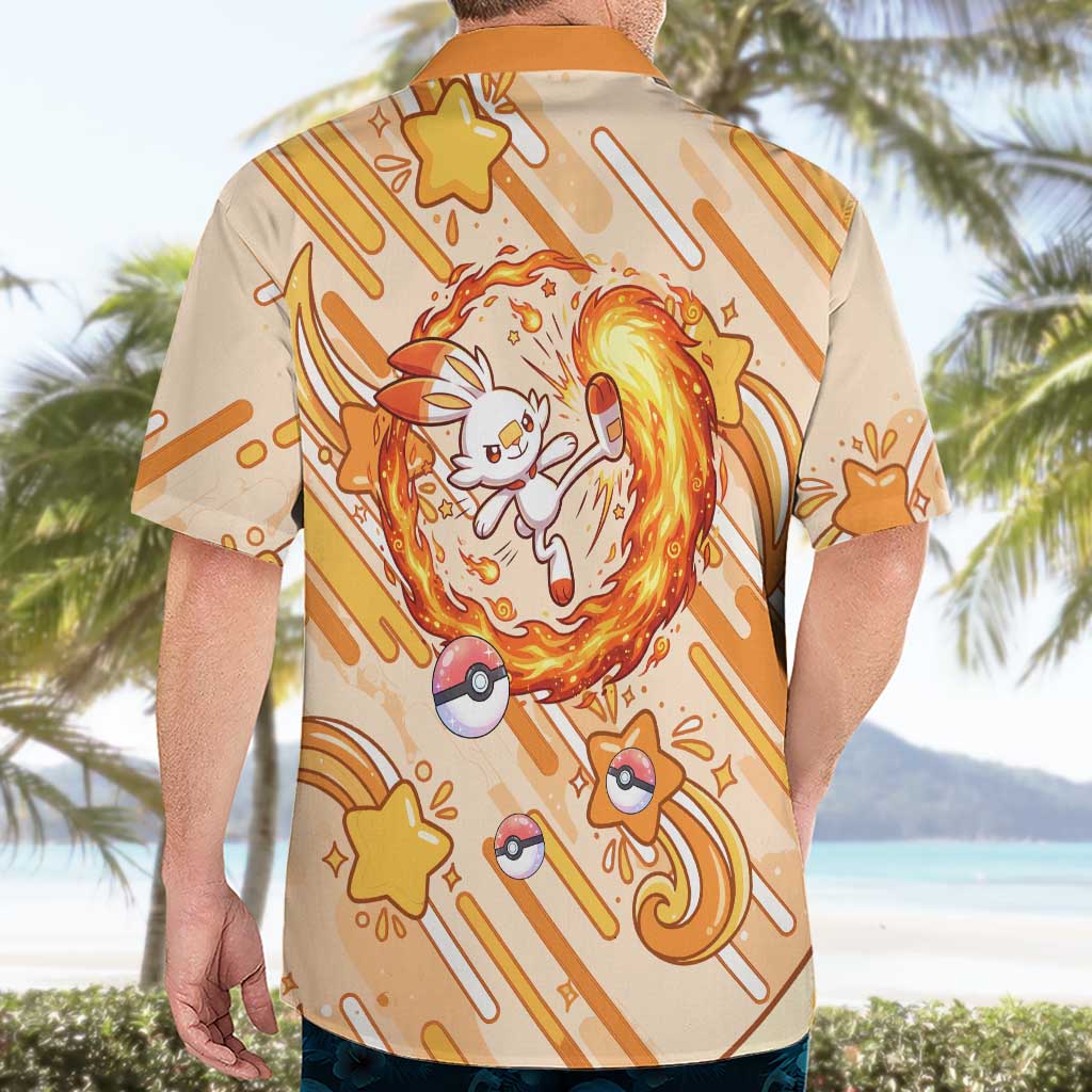Scorbunny Hawaiian Shirt Energetic Fire Starburst Art