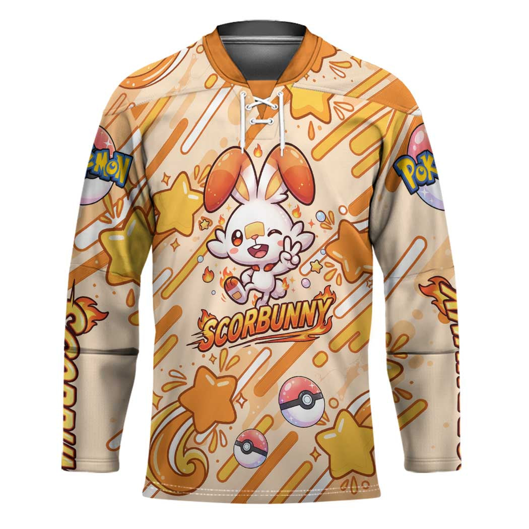 Scorbunny Hockey Jersey Energetic Fire Starburst Art
