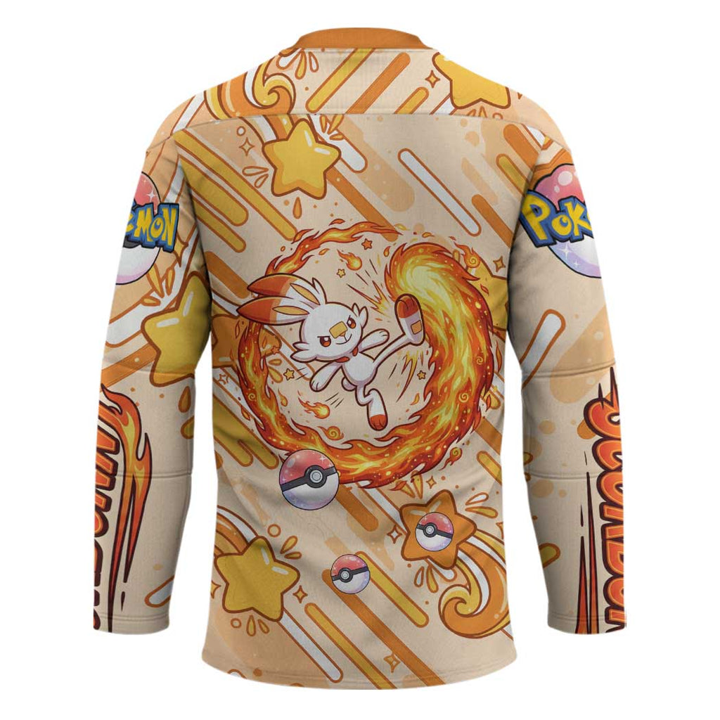 Scorbunny Hockey Jersey Energetic Fire Starburst Art