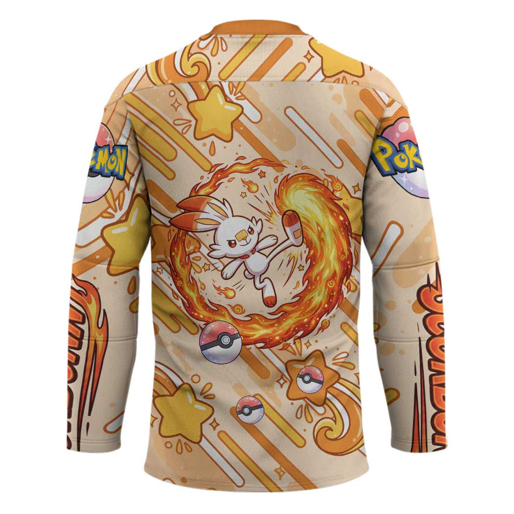 Scorbunny Hockey Jersey Energetic Fire Starburst Art