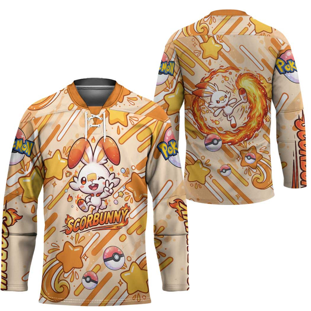 Scorbunny Hockey Jersey Energetic Fire Starburst Art