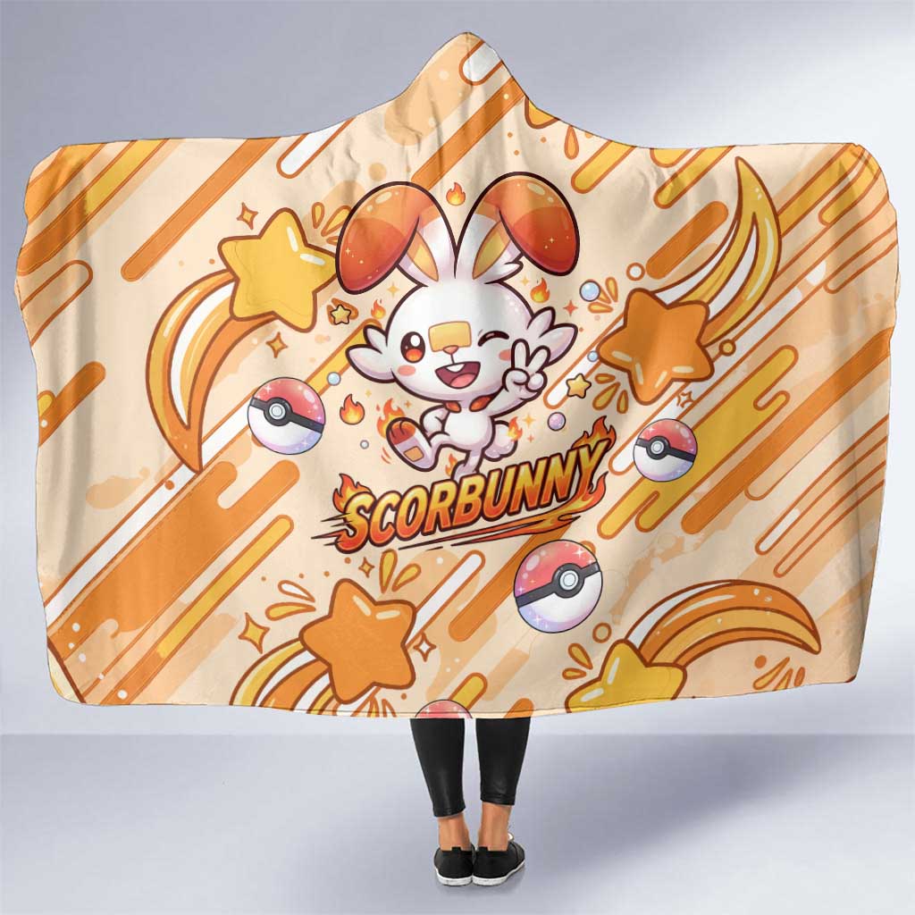 Scorbunny Hooded Blanket Energetic Fire Starburst Art