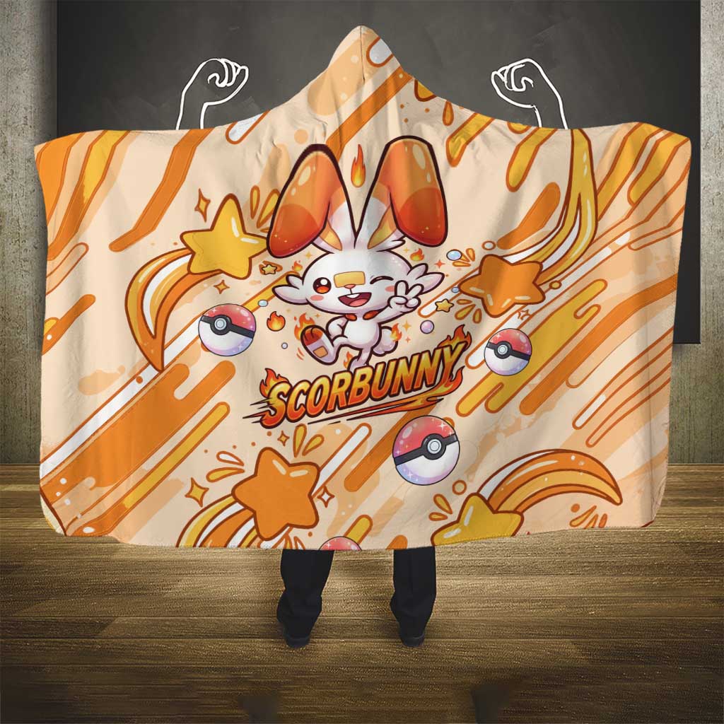 Scorbunny Hooded Blanket Energetic Fire Starburst Art