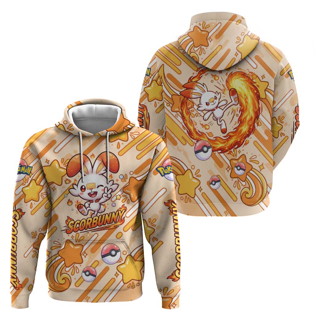 Scorbunny Hoodie Energetic Fire Starburst Art
