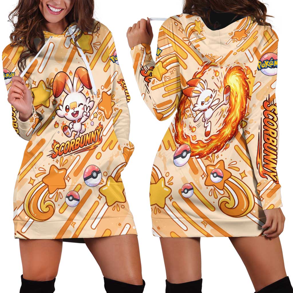 Scorbunny Hoodie Dress Energetic Fire Starburst Art