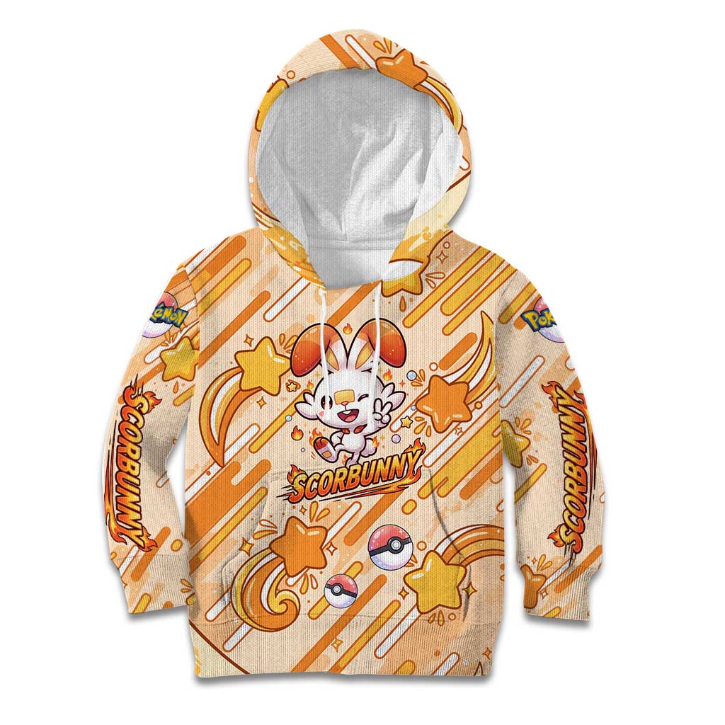 Scorbunny Kid Hoodie Energetic Fire Starburst Art