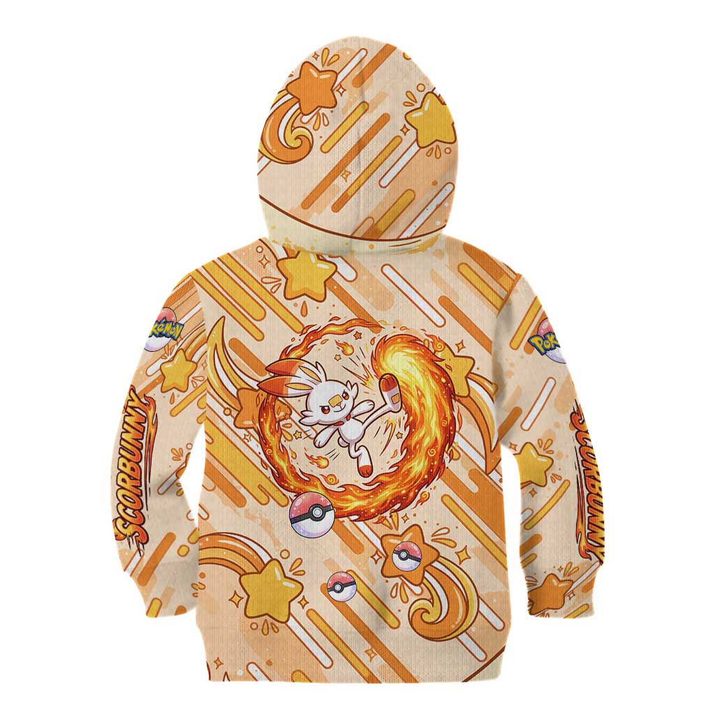 Scorbunny Kid Hoodie Energetic Fire Starburst Art