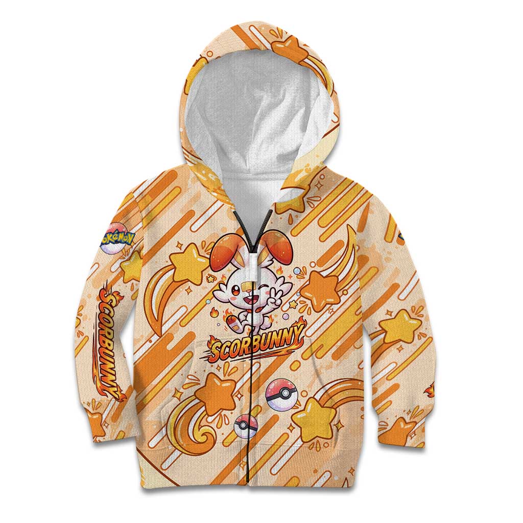 Scorbunny Kid Hoodie Energetic Fire Starburst Art