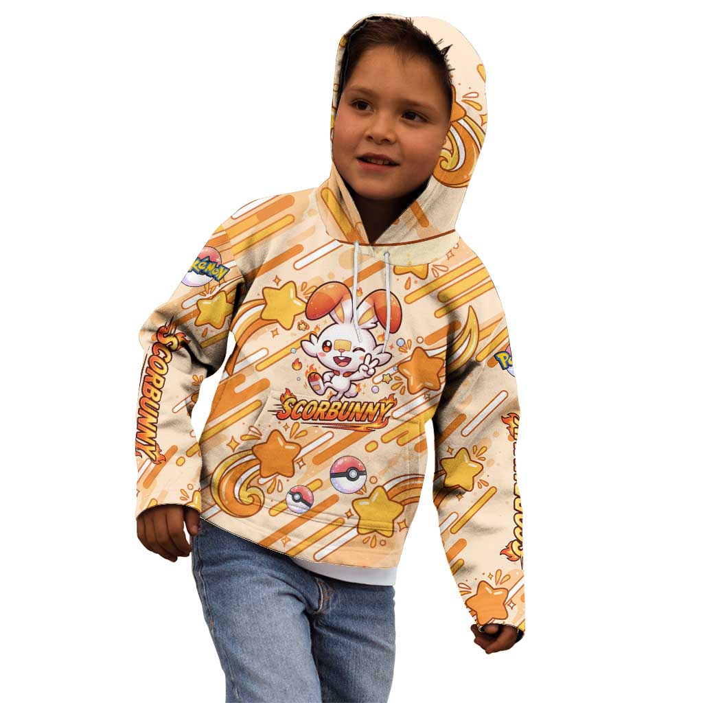 Scorbunny Kid Hoodie Energetic Fire Starburst Art