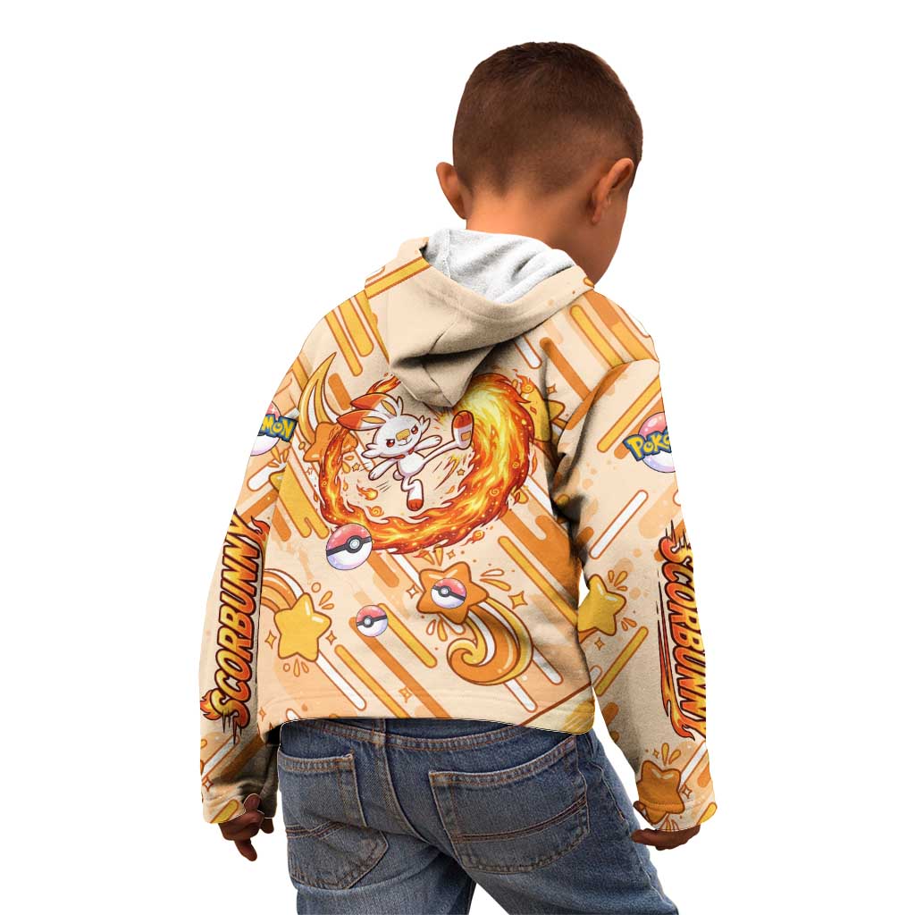 Scorbunny Kid Hoodie Energetic Fire Starburst Art