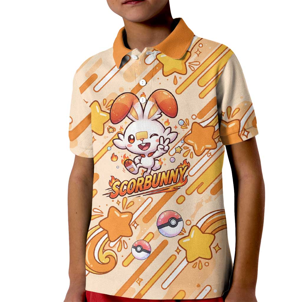 Scorbunny Kid Polo Shirt Energetic Fire Starburst Art