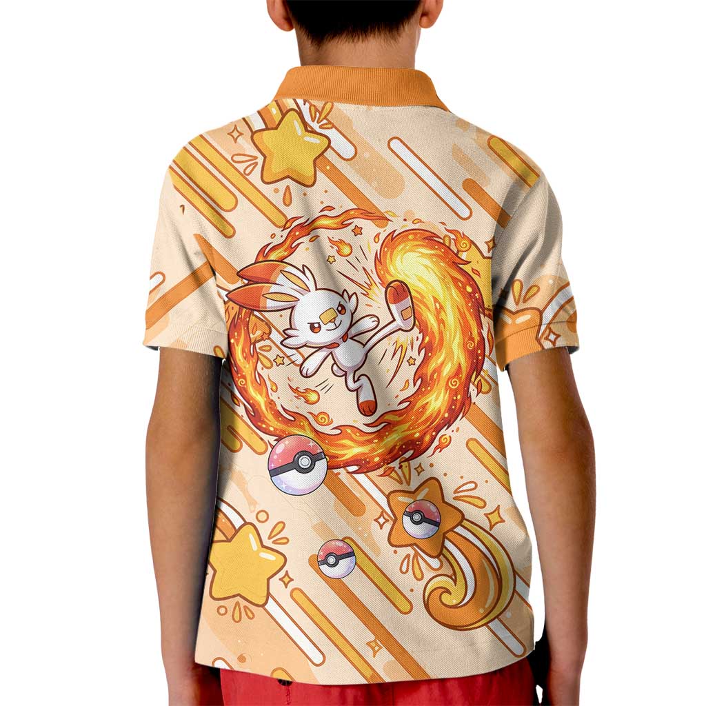 Scorbunny Kid Polo Shirt Energetic Fire Starburst Art