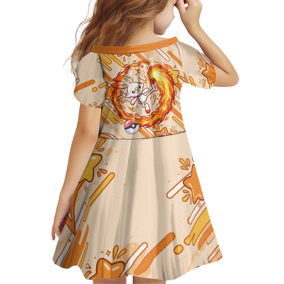 Scorbunny Kid Short Sleeve Dress Energetic Fire Starburst Art