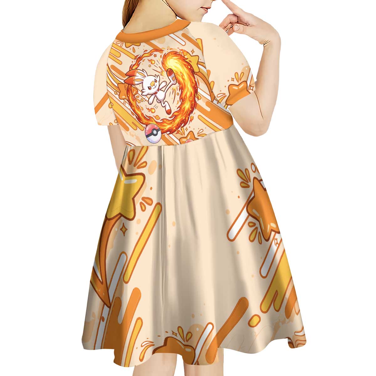 Scorbunny Kid Short Sleeve Dress Energetic Fire Starburst Art