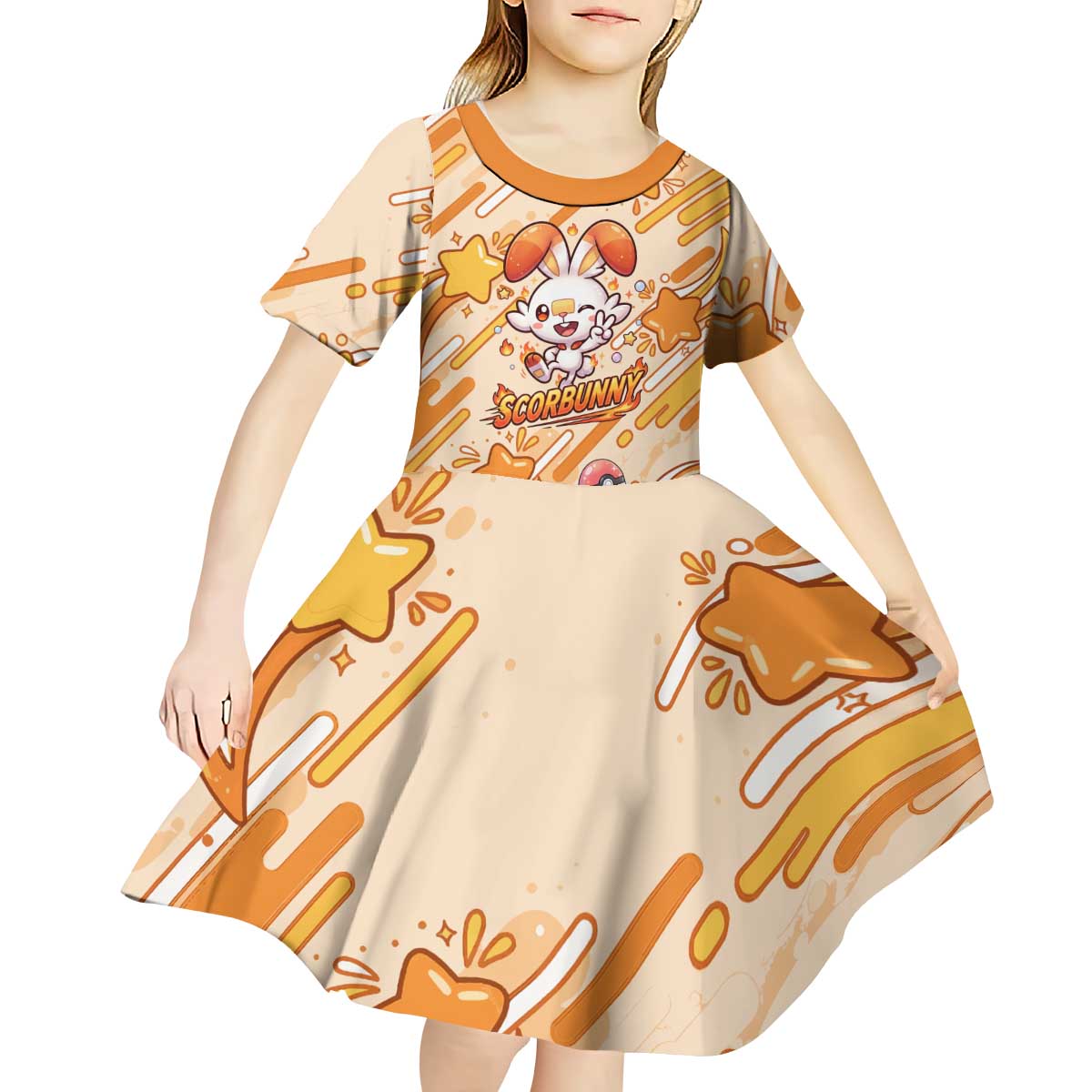 Scorbunny Kid Short Sleeve Dress Energetic Fire Starburst Art