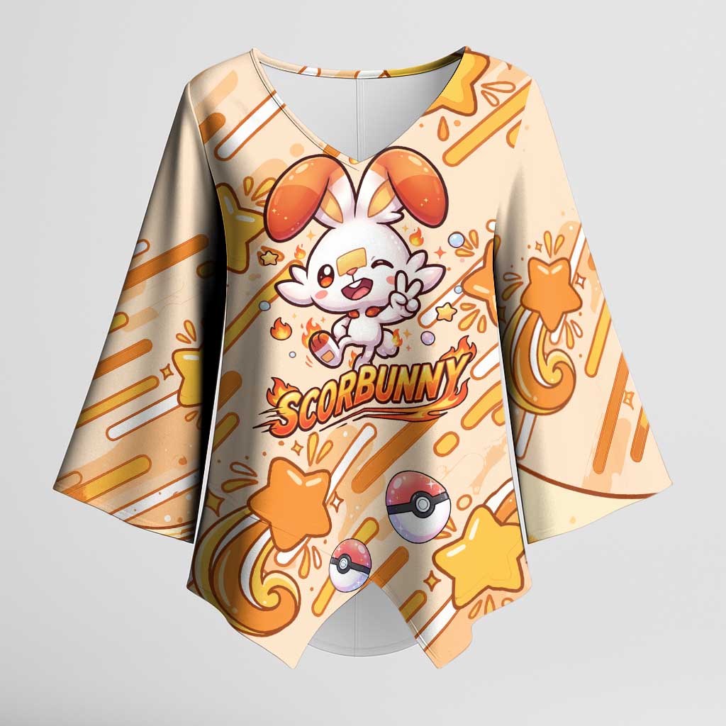 Scorbunny Kimono Sleeve Blouse Energetic Fire Starburst Art