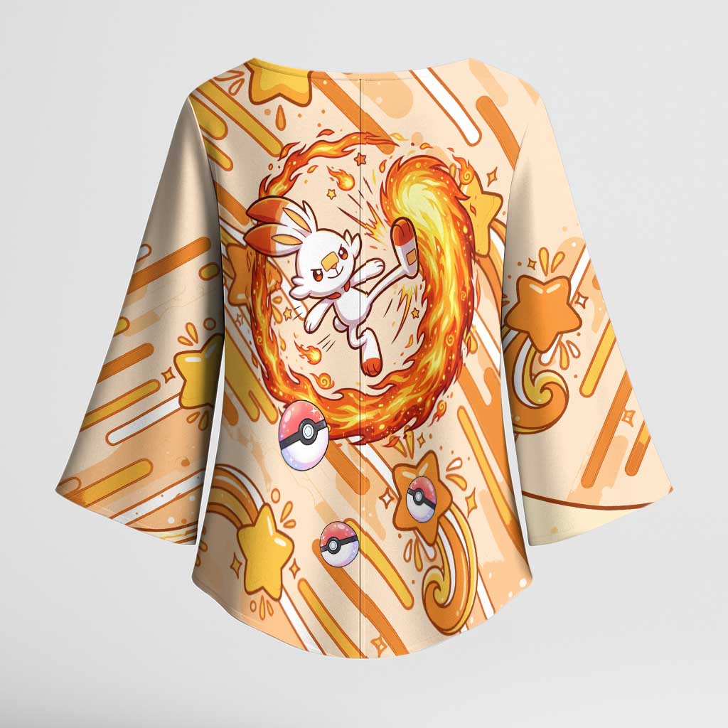 Scorbunny Kimono Sleeve Blouse Energetic Fire Starburst Art