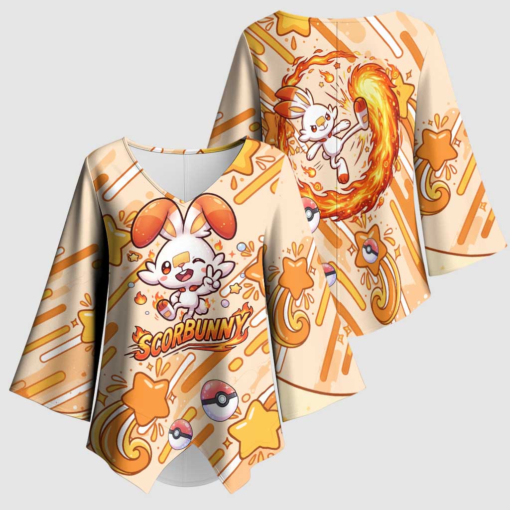 Scorbunny Kimono Sleeve Blouse Energetic Fire Starburst Art