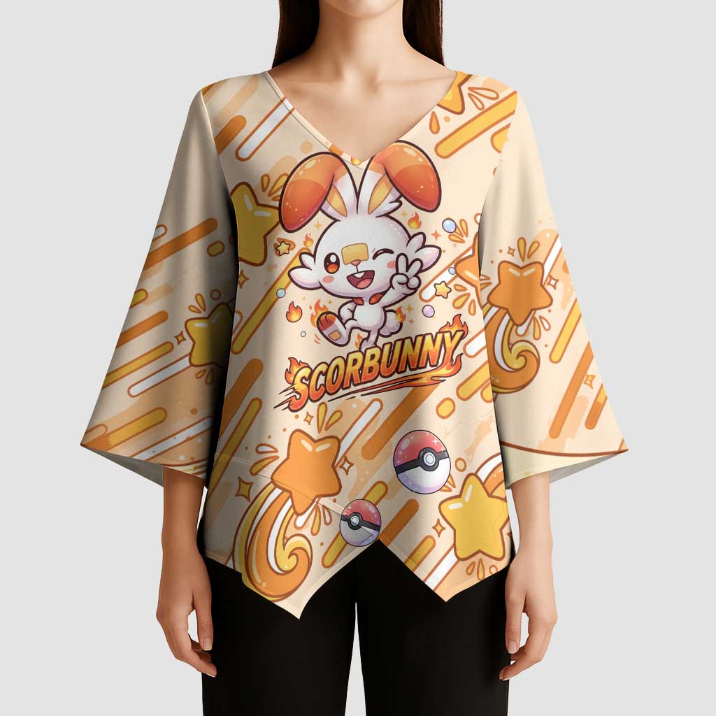 Scorbunny Kimono Sleeve Blouse Energetic Fire Starburst Art