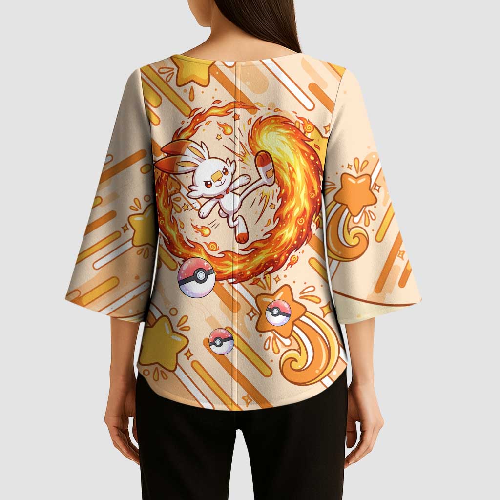 Scorbunny Kimono Sleeve Blouse Energetic Fire Starburst Art