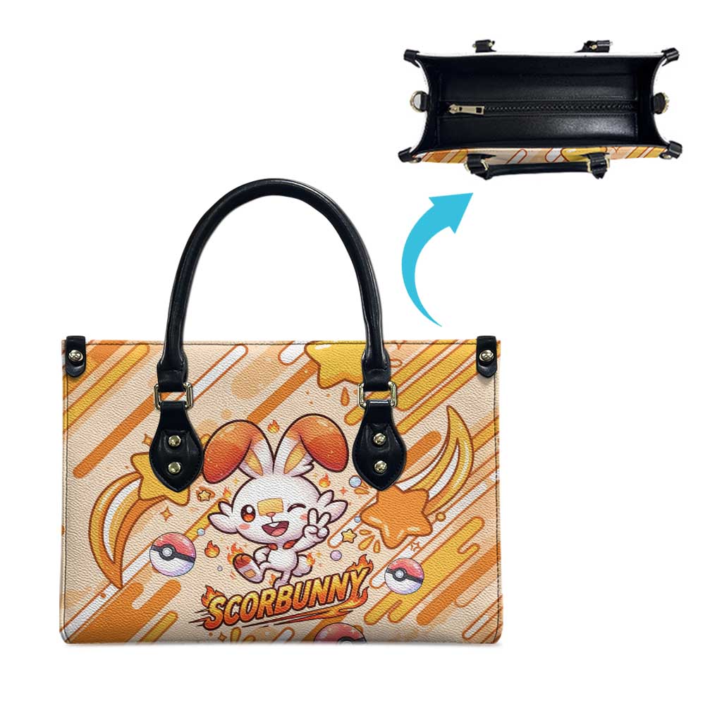 Scorbunny Leather Bag Energetic Fire Starburst Art