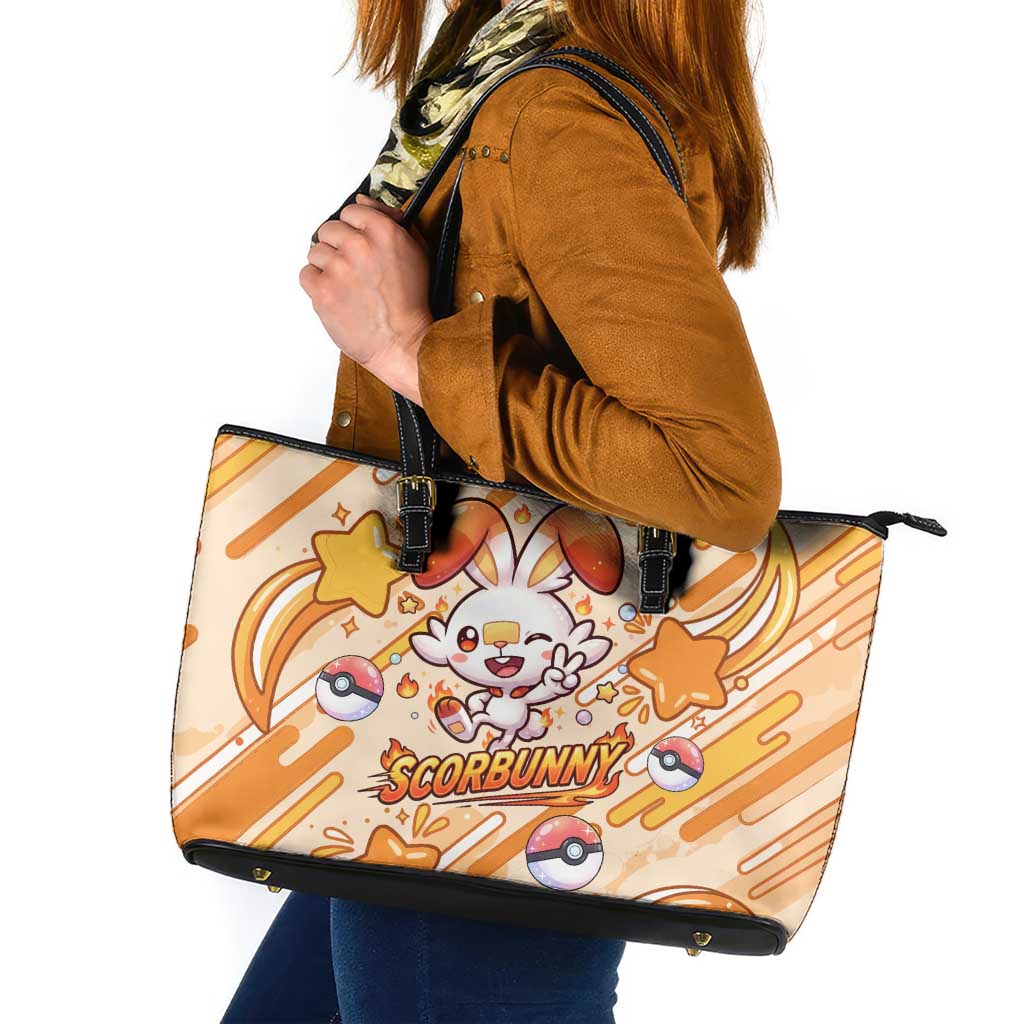 Scorbunny Leather Tote Bag Energetic Fire Starburst Art