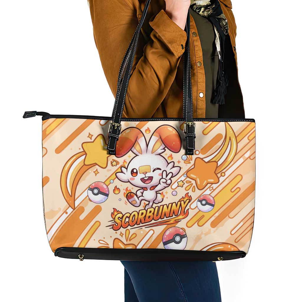 Scorbunny Leather Tote Bag Energetic Fire Starburst Art