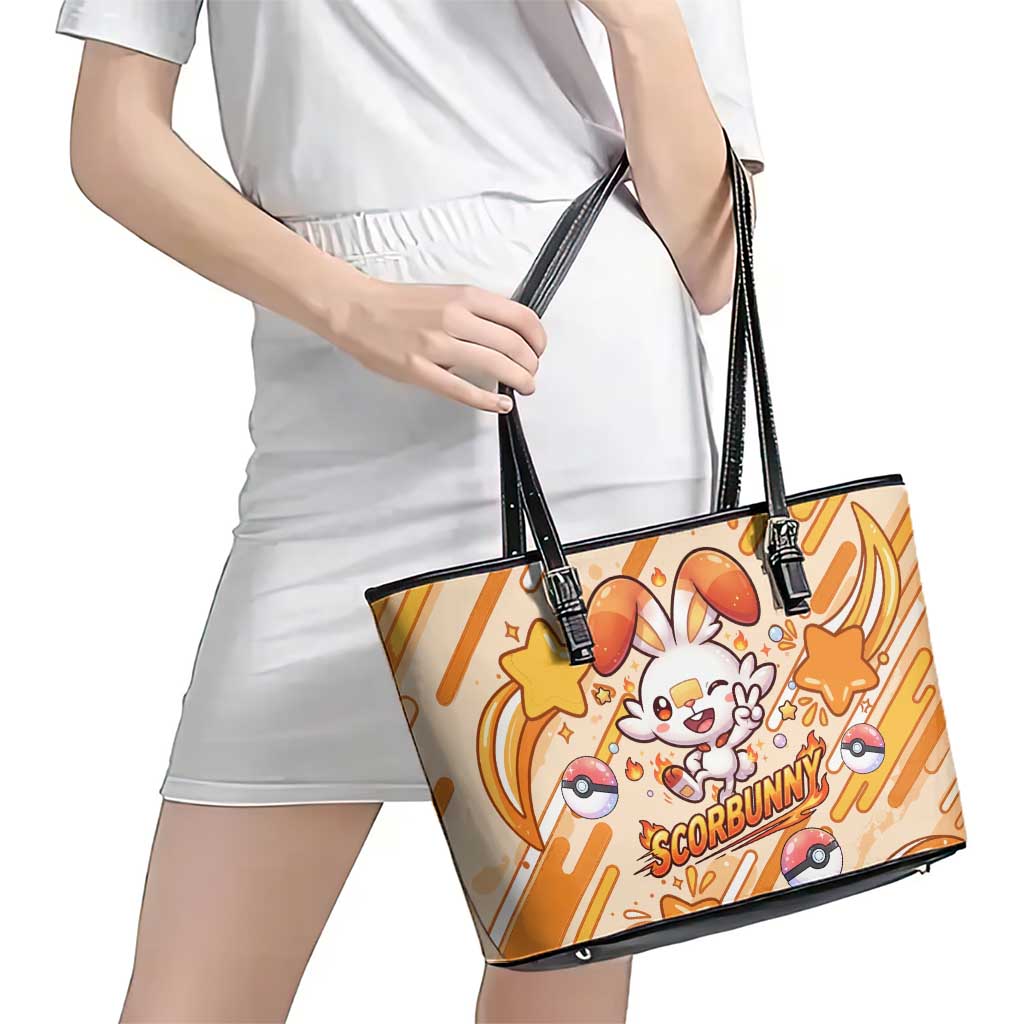 Scorbunny Leather Tote Bag Energetic Fire Starburst Art