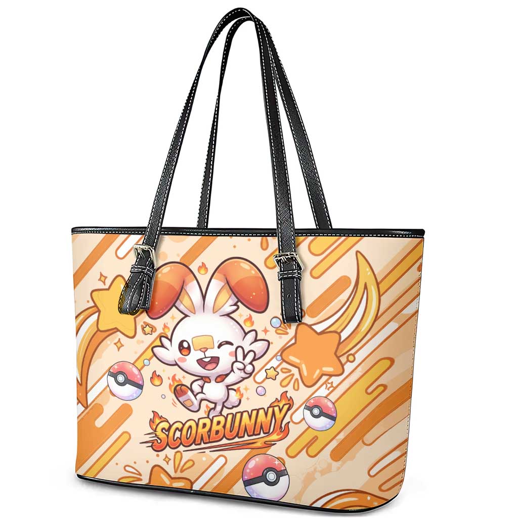 Scorbunny Leather Tote Bag Energetic Fire Starburst Art
