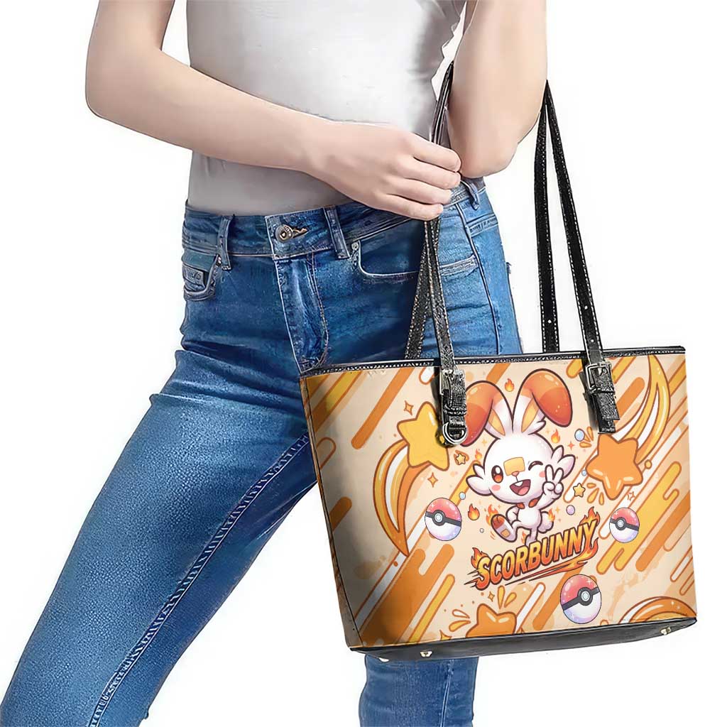 Scorbunny Leather Tote Bag Energetic Fire Starburst Art