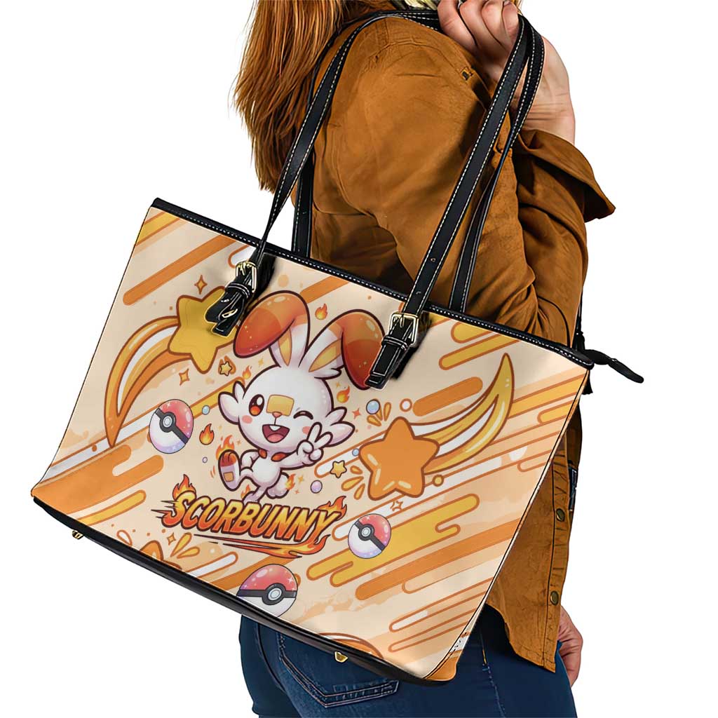 Scorbunny Leather Tote Bag Energetic Fire Starburst Art